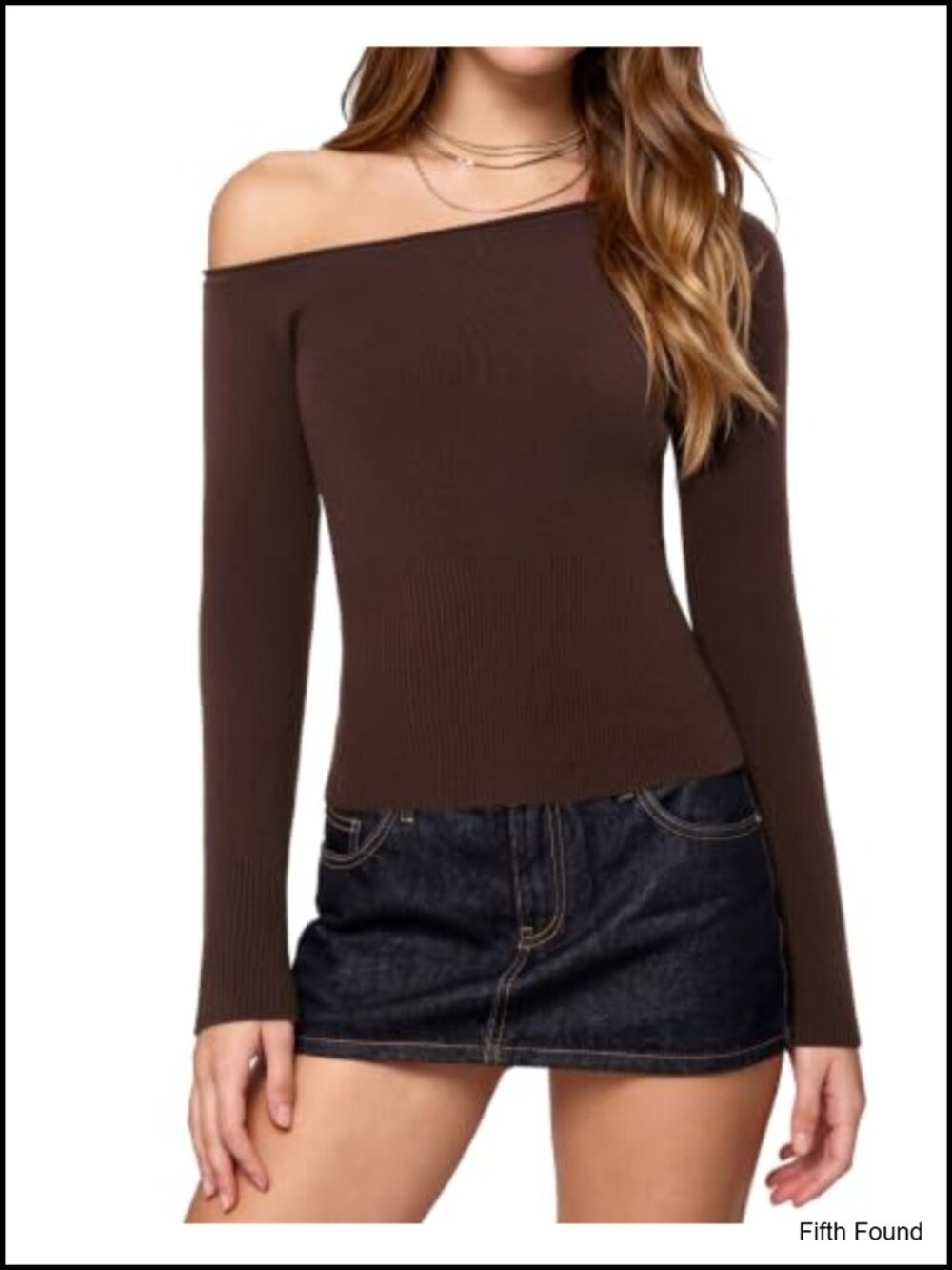Cashmere Blend Off Shoulder Sweater Fitted Ribbed Waist Pullover